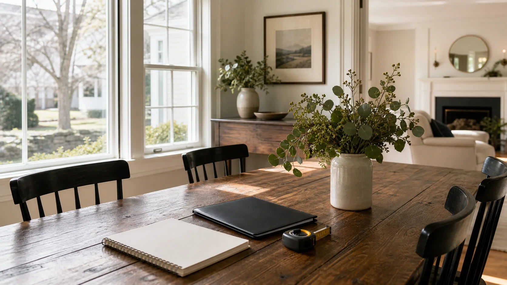 A sunlit dining table in a Connecticut home prepared for a home-value conversation.